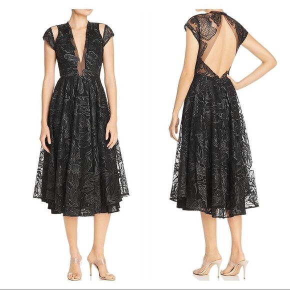 Saulee Alyssa Embroiled Mesh Fit &Flare Midi Dress - Picture 1 of 8